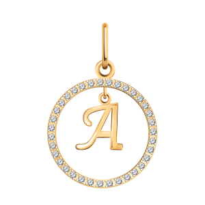 Подвеска Буква "А" из красного золота с фианитами