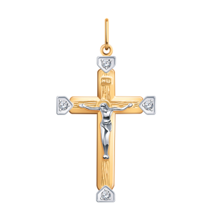 Крест из красного золота с фианитами