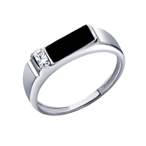 Печатка мужская  из серебра с фианитом и агатом