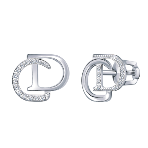 Серьги-пусеты из серебра с фианитами