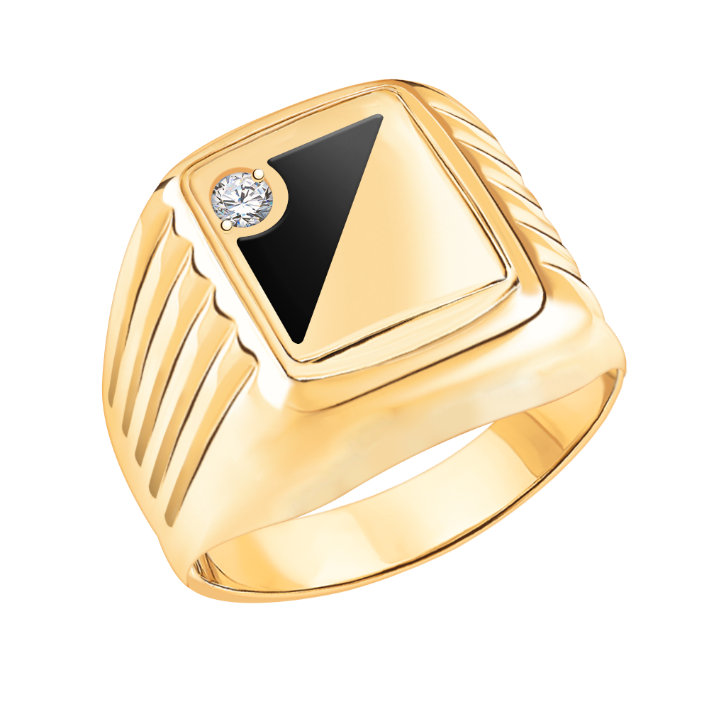 4188эс10 кольцо 585* печатка мужская из крастного золота с эмалью и фианитами | ювелирная компания ATOLL