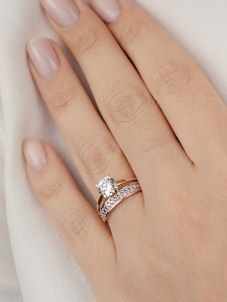 10341 кольцо 585* Кольцо из красного золота с фианитами | ювелирная компания ATOLL