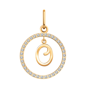 Подвеска Буква "О" из красного золота с фианитами