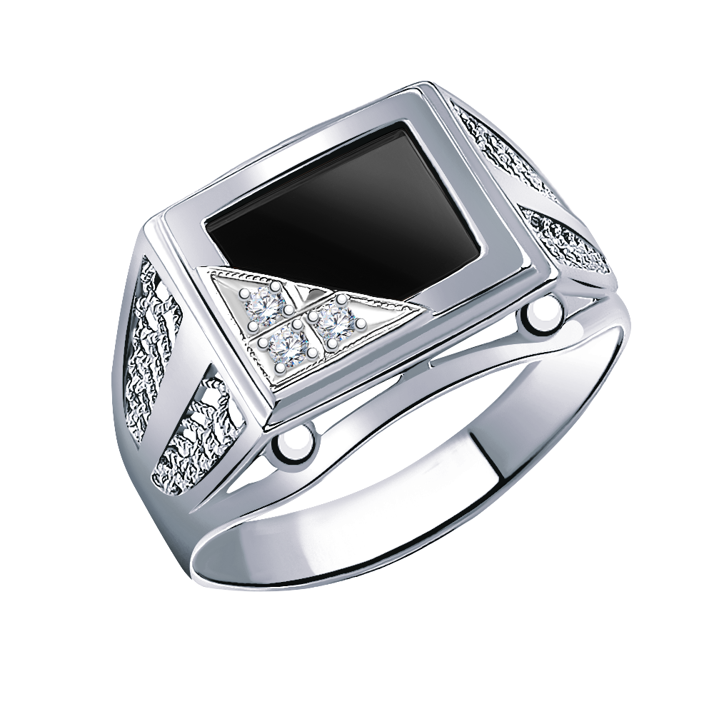 4130-925 кольцо 925* Печатка мужская из серебра с фианитами и агатом | ювелирная компания ATOLL