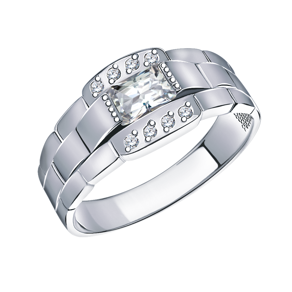 4098-925 кольцо 925* Печатка мужская из серебра с фианитами | ювелирная компания ATOLL