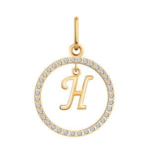 Подвеска Буква "Н" из красного золота с фианитами