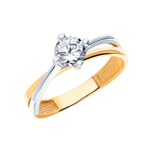 Кольцо из красного и белого золота с фианитом